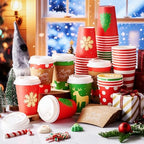 Mimorou 60 Pcs Christmas Disposable Coffee Cups with Lids and Sleeves 12oz Snowflakes Paper Drinking Cups for Xmas Holiday Party Restaurant Business Supplies - Image 6