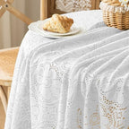Boho Crochet Cotton Lace Tablecloth Rectangle 60 x 60 Inch White - Image 5