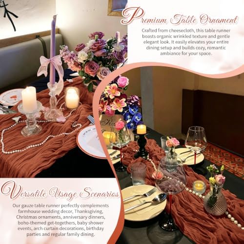 Terracotta Boho Cheesecloth Table Runner 12 Pack 17x108 Inch Sheer Gauze - Image 6