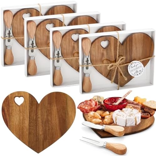 Patelai 4 Set Bridal Shower Game Prize Heart Cheese Board, Acacia Color by Patelai