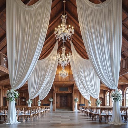 30x14ft White Backdrop Curtains for Parties, Wrinkle Free Polyester 6 Panels Photo Backdrop Drapes 14 ft Long Back Drop Cloth for Wedding Birthday Photography Background Party - Image 5