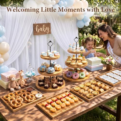 6pcs Wooden Dessert Table Display Set, 3 Tier Cupcake Stand Set with Serving Trays, Rustic Dessert Display Stand, Cake Stand Set for Wedding Dessert Table, Birthday, Baby Shower, Party Food Display, Home Decor - Image 4