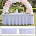 2 pk White Spandex Table Cloth Rectangle 8ft with Ruffle Skirt,Wrinkle Free High-Stretch Fitted Tablecloths for 8 Foot Rectangle Tables,Elastic Spandex Table Covers 8 ft for Parties Weddings Banquet by ENJOYYOURPARTY