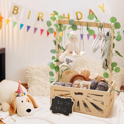 8 In 1 Wooden Baby Shower Crate Closet, Baby Basket with Handle Footprint Kit for Baby Shower Gifts, Baby Shower Wooden Gift Crate, Baby Personailzed Basket for Pregnancy New Parent - Image 6