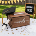 Wooden Wedding Card Box with Slot and Lid | Graduation Card Box for Party 2026 | Grad Gift Money Envelope Holder for Reception, Bridal Shower, Birthday, Retirement | Rustic Keepsake Decorations - Image 2