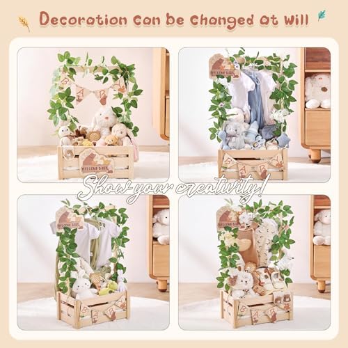 Wooden Baby Shower Crate Closet - Forest Animals Themed Personalized Crate with Hangers & Decorative Accents, Easy Assembly Natural Wood Gift Basket Ideal for Baby Shower & Nursery Storage - Image 5