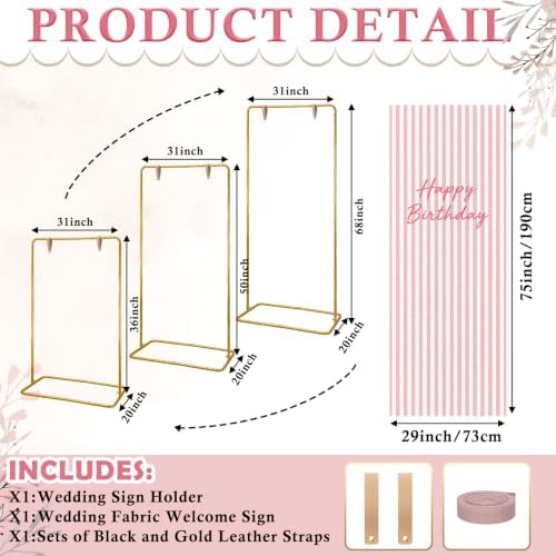 Striped Happy Birthday Sign Stand with Linen Ribbon, Pink - Image 6