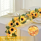 4 Pack Artificial Sunflower Garland Decor with Lights, Sunflower Vines Hanging Flowers Garland with Green Leaves, Fake Yellow Flower Vines Room Wedding Party Decoration(4 Pack) - Image 3