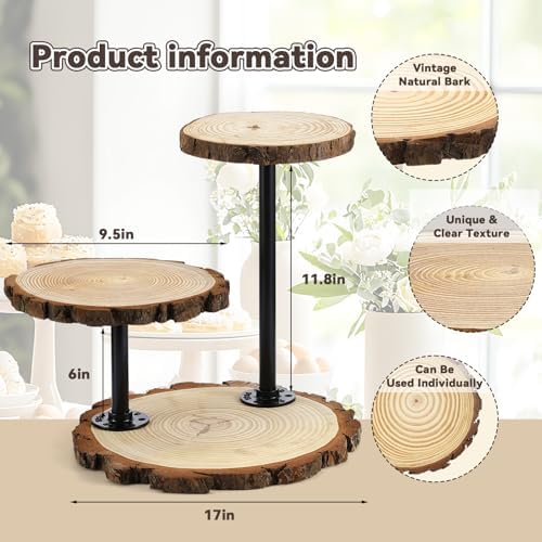 Chunful 3 Tier Round Natural Wood Cupcake Dessert Stand, Cup Cake Tower Stand Holder, Wooden Cake Display Tiered Centerpiece for Party, Birthday, Wedding, Baby Shower, Holiday Decoration - Image 2