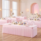 Suppromo 8ft Pink Spandex Table Cloths for Rectangle Tables Wrinkle Free Pink Rectangle Tablecloths Stretch Fitted Table Cover with Skirt for Baby Shower Girl Birthday Party Wedding Banquet Buffet - Image 4