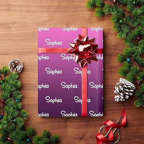 MyPupSocks Personalized Gradient Light Purple Gift Wrap Paper with Text, Custom Name Logo Birthday Gift Wrapping Paper Roll for Boys Girls Kids Baby Shower Christmas Anniversary 58x23 5 Rolls - Image 4