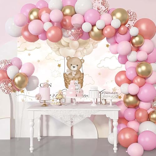 10x8FT Baby Shower Backdrop We Can Bearly Wait Brown Bear Hot Air Balloon Photography Background Newborn Baby Shower Party Decorations Banner Photo Booth Props - Image 3