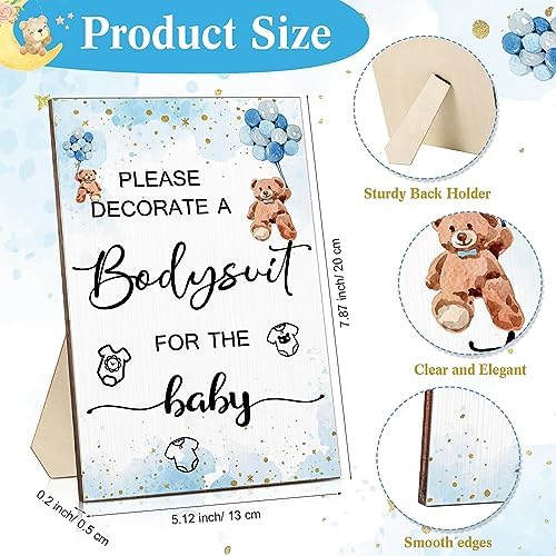 Handepo 26 Pcs Baby Shower Games DIY Bodysuit Set 1 Wooden Sign 15 White Bodysuits 10 Fabric Markers for Birth Decorating Kit(Bear) - Image 2