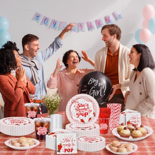 Shes Ready to Pop Red Disposable Tableware, Baby Shower Set for 25 Guests - Image 5