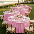 8 Pack Pink Round Spandex Tablecloths for 60inch Table, Wrinkle Free 120inch Stretchy Fitted 5FT Round Table Cloths Cover with Skirt for Wedding Birthday Party Dining Banquet Event - Image 5