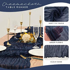 YMHPRIDE 12 Pack Cheesecloth Table Runner 35x120in Navy Blue Table Runner - Image 4