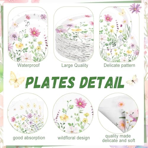 Wildflower Party Decorations, Paper Plates Napkins Cups Serve 50,Watercolor - Image 2