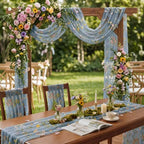Blue Floral Table Runner 10ft Embroidery Wildflower, 10 Pcs - Image 6
