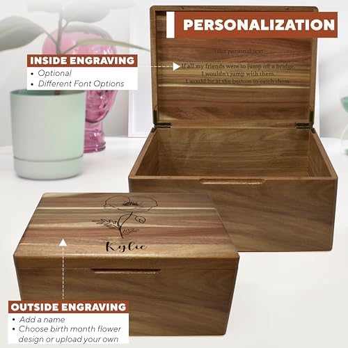 Personalized Birth Flower Keepsake Box - Wooden Memory Box for Women - Image 3