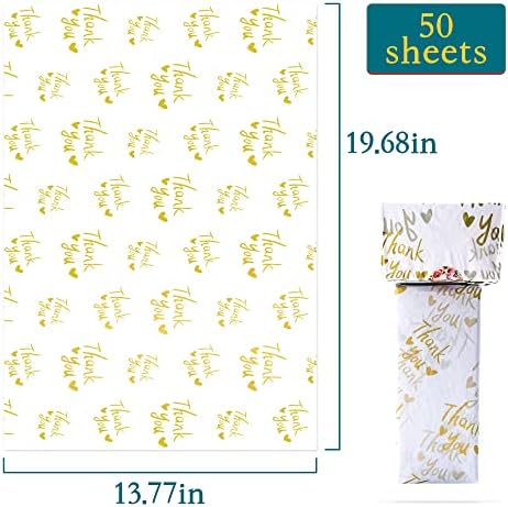 MR FIVE 50 Sheets White with Metallic Gold Thank You Tissue Paper Bulk,20" x 14",Thank You Tissue Paper for Packaging,Gift Bags,Metallic Gold Tissue for Graduation,Birthday,Thanksgiving (Pack of 3) - Image 5