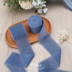 Ribbli Dusty Blue Chiffon Ribbon 2 Inch x 20 Yard Handmade Fringe Chiffon Silk Ribbon Dusty Blue Ribbon for Gifts Wrapping, Wedding Invitations, Bridal Bouquets, Flower Arrangement (Pack of 2) - Image 2