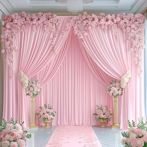 16x10FT Baby Pink Backdrop Curtains for Wedding Parties, Wrinkle Free Polyester Photography Backdrop Drapes for Wedding Baby Shower Birthday Parties Stage Background Stand Decorations 4x10ft,4 Panels - Image 7
