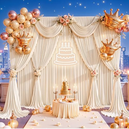 20x12ft Champagne Backdrop Curtains for Parties Wrinkle Free Fabric Backdrop Curtain Wedding Photo Drapes Backdrop for Birthday Party Baby Shower Bridal Shower Photography Back Drop 4 Panels 5x12FT - Image 3