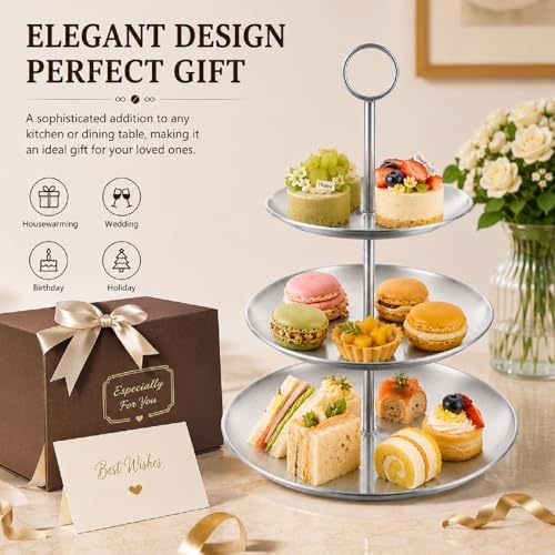 ABuff 3 Tiered Silver Cupcake Stand 2 Pack Stainless Steel Silver Tiered Dessert Stand Cupcake Display Tower 3 Tier Serving Tray Cake Stand for Baby Shower Birthday Party Wedding - Image 6