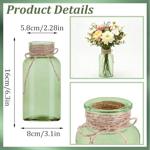 12 Pack Mason Jar Vases for Centerpieces, Green Glass Flower Vase - Image 2