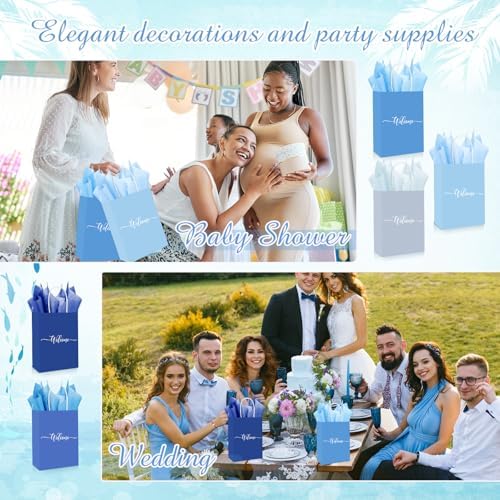 Kolldenn 50 Set Gradient Blue Small Welcome Gift Bags Bulk & Tissue Paper - Image 6