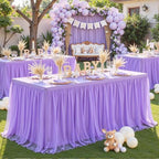 4 Pack Lavender Tablecloths for 8 Foot Rectangle Tables Tulle Tablecloth Light Purple Table Cloth Rectangle 8ft Spandex Lilac Table Cover for Baby Shower Birthday Party Wedding Banquet Table Skirt - Image 4