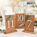 Wedding Table Numbers 1-20, Green Leaf Wooden Table Number Signs with Base by Unknown