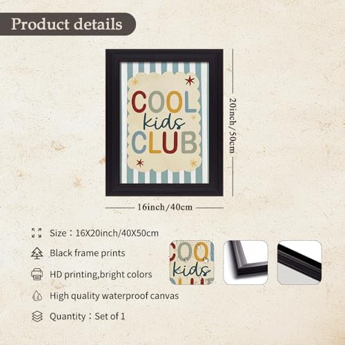 Vintage Framed 16x20 inch Trendy Preppy Blue Striped Wall Art Cool Kids Club Quotes Poster Modern Funny Toddler Canvas Prints for Kids Playroom Bedroom Wall Decor - Image 2