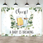 10x8ft Baby Shower Backdrop A Baby is Brewing Photography Background Beer Feeding Bottle Green Eucalyptus Leaves Newborn Birthday Party Banner Decorations Gender Reveal Photo Booth Prop by ASDCXZ