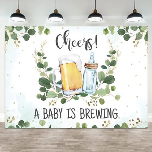 10x5ft Baby Shower Backdrop A Baby is Brewing Photography Background Beer Feeding Bottle Green Eucalyptus Leaves Newborn Birthday Party Banner Decorations Gender Reveal Photo Booth Prop by ASDCXZ