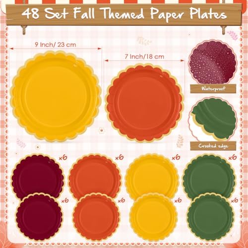 Mimorou 342 Pcs Fall Party Supplies Autumn Tableware Paper Disposable Plates Napkins Cups Plastic Tablecloth Triangle Banner for Fall Thanksgiving Party Decorations - Image 3
