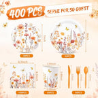 Funnymoom 400 Pcs Fall Floral Party Supplies for 50 Guests Wildflower Paper Plates and Napkins Cups Disposable Harvest Tableware Set for Autumn Birthday Thanksgiving Wedding Baby Shower Party Favor - Image 3
