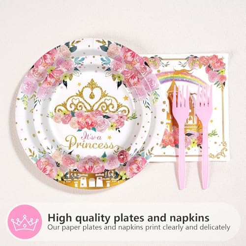 Grencian 96Pcs Princess 1st Birthday Party Decorations for Girls, Serves 24 - Image 2