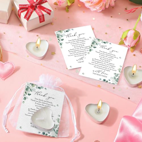 Threlaco 200 Sets Wedding Favors for Guests Bulk Mini Heart Shaped Candles Wedding Party Favors for Guests with Thank You Cards and Organza Bags Bridal Shower Party Souvenir Candle Gifts - Image 5