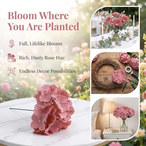 AVIVIHO 65pcs Fake Flowers Dusty Rose Hydrangea Artificial Flowers Bulk (Not Squished, No Steaming Need) Silk Flowers with Stems for Wedding Decor,Home,Baby Shower,Table Centerpieces Decoration - Image 2