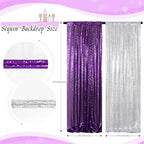 ShinyBeauty Purple and Silver Sequin Backdrop 4 Panels Glitter Photograph Backdrops Purple Sequin Curtains for Backdrop Halloween,Birthday Party Decorations - Image 6