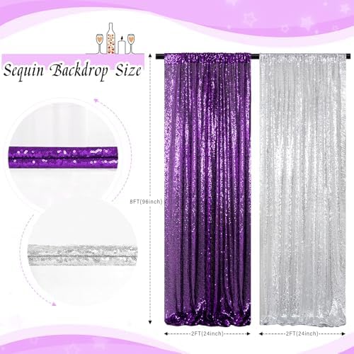 ShinyBeauty Purple and Silver Sequin Backdrop 4 Panels Glitter Photograph Backdrops Purple Sequin Curtains for Backdrop Halloween,Birthday Party Decorations - Image 6