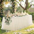 Champagne Table Cloth for 8 Foot Rectangle Tables, Stretch Fitted Tulle Table Covers Skirt, Rectangular Ruffle Tutu Tablecloth Wedding Banquet Baby Shower Cake Tablecloths Decorations by Tao-GePartyDecorations
