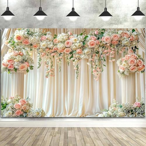 12X10FT Luxurious Castle Palace Wedding Photography Backdrop Pink Rose Floral Bridal Backdrop Anniversary Ceremony Background Girl Party Decorations Baby Shower Banner Mother's Day Photo Booth Props - Image 3