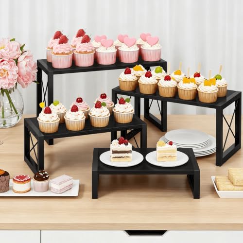 ELITEROO Wooden Risers Display Stands, 4 Tier Cupcake and Dessert Display Stand, Nesting Riser for Buffet Table for Cup Cake, Food, Collectibles, and Market Vendor Events Retail Shelf Organizer, Black - Image 3