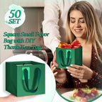 Windyun 50 Pcs Mini Paper Gift Bags with Handle 6 x 6 x 6'' Square Small Favor Bag with DIY Thank You Tag for Christmas Birthday Wedding Bridal Shower Bridesmaid Graduation Party (Green) - Image 3