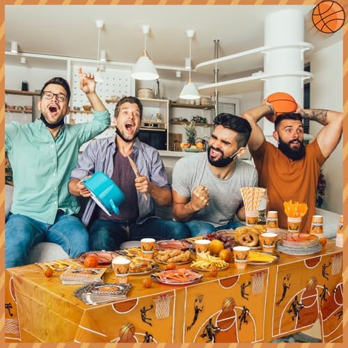 Potchen 452 Pcs Basketball Plates Napkins Party Supply, Black Orange - Image 5