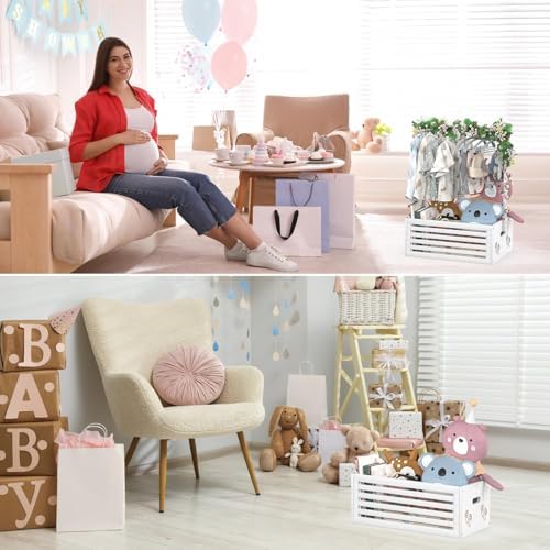 BAMBOOHOMIE Baby Shower Crate Closet, Baby Baskets with Hangers Handle, Baby Crate Box for Baby Shower, Welcome Gift Basket for Newborn Baby, Pregnancy Gift for New Parents (White, Large Size) - Image 7