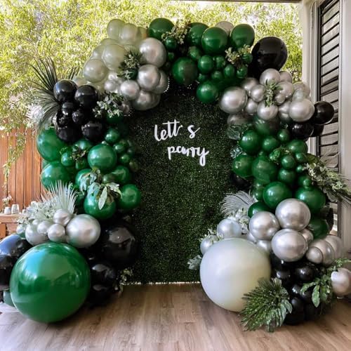 Black Green White Balloon Garland Double Stuffed Latex Emerald Green Sand White Cream Grey Pearl Balloon Arch Different Sizes for Wedding Graduation Baby Shower Wild One Birthday Jungle Party Decor by Captank