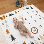 Pondering Pine Organic Baby Monthly Milestone Blanket Boy - Growth Age Blanket for 1-12 Months Milestones with Month Marker Frame and Newborn Announcement Disc, Woodland, Bear, 47”x47” - Image 4